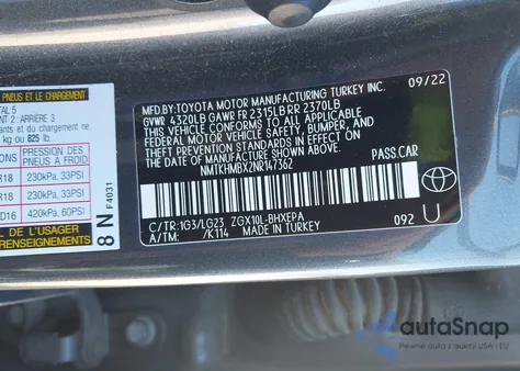 2022 Toyota C-Hr Xle/Night Shade/Limited from USA, damaged, VIN NMTKHMBX2NR147362